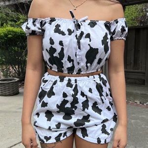 handmade cow print matching set in xs